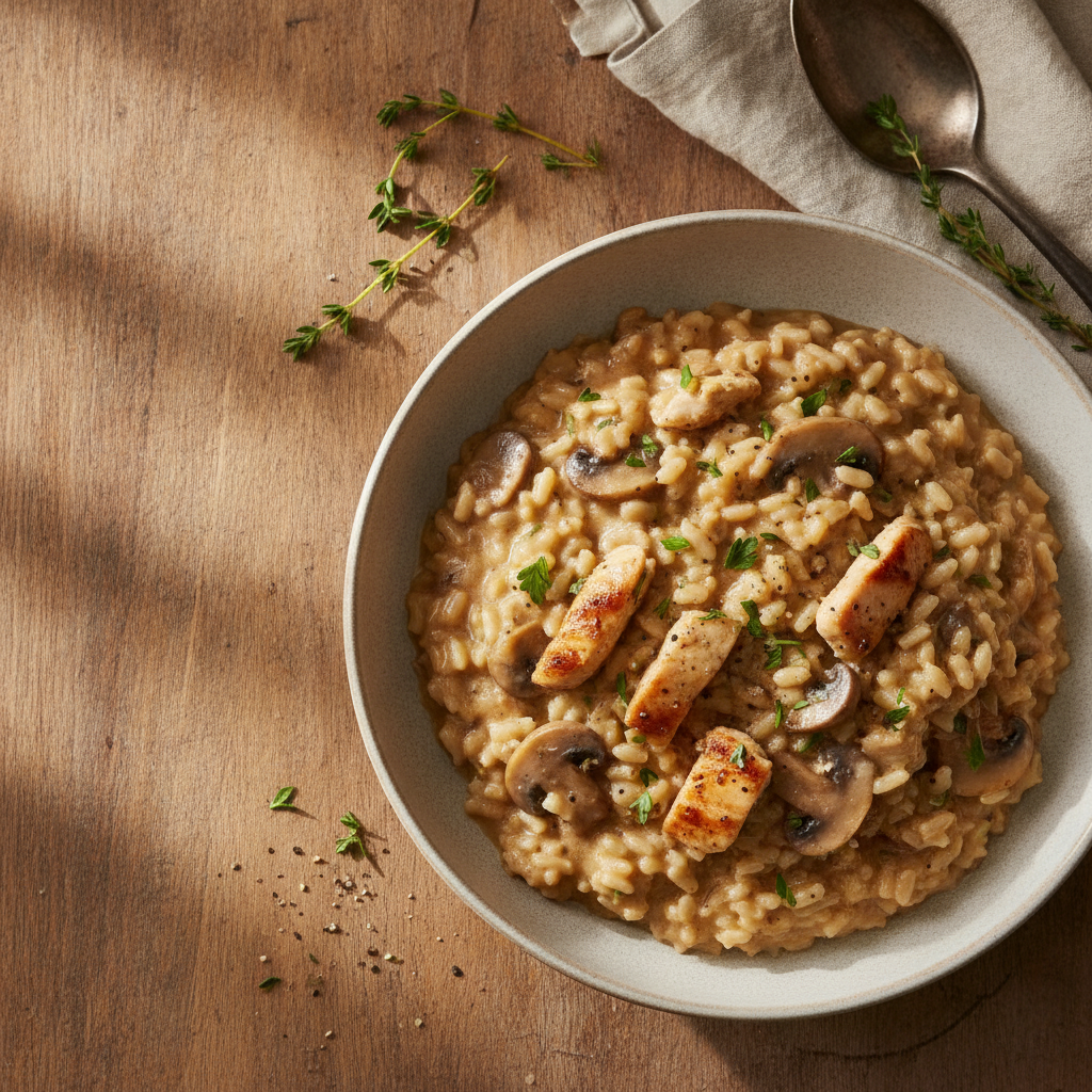 Tavuklu mantarlı risotto